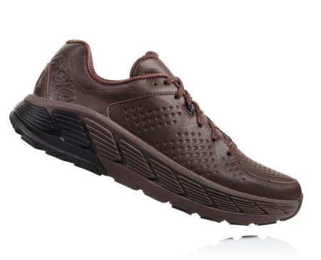 Hoka Gaviota Leather Trail - Tenis Caminhada Homem Cafes / Pretas | PT-AOFlzVN